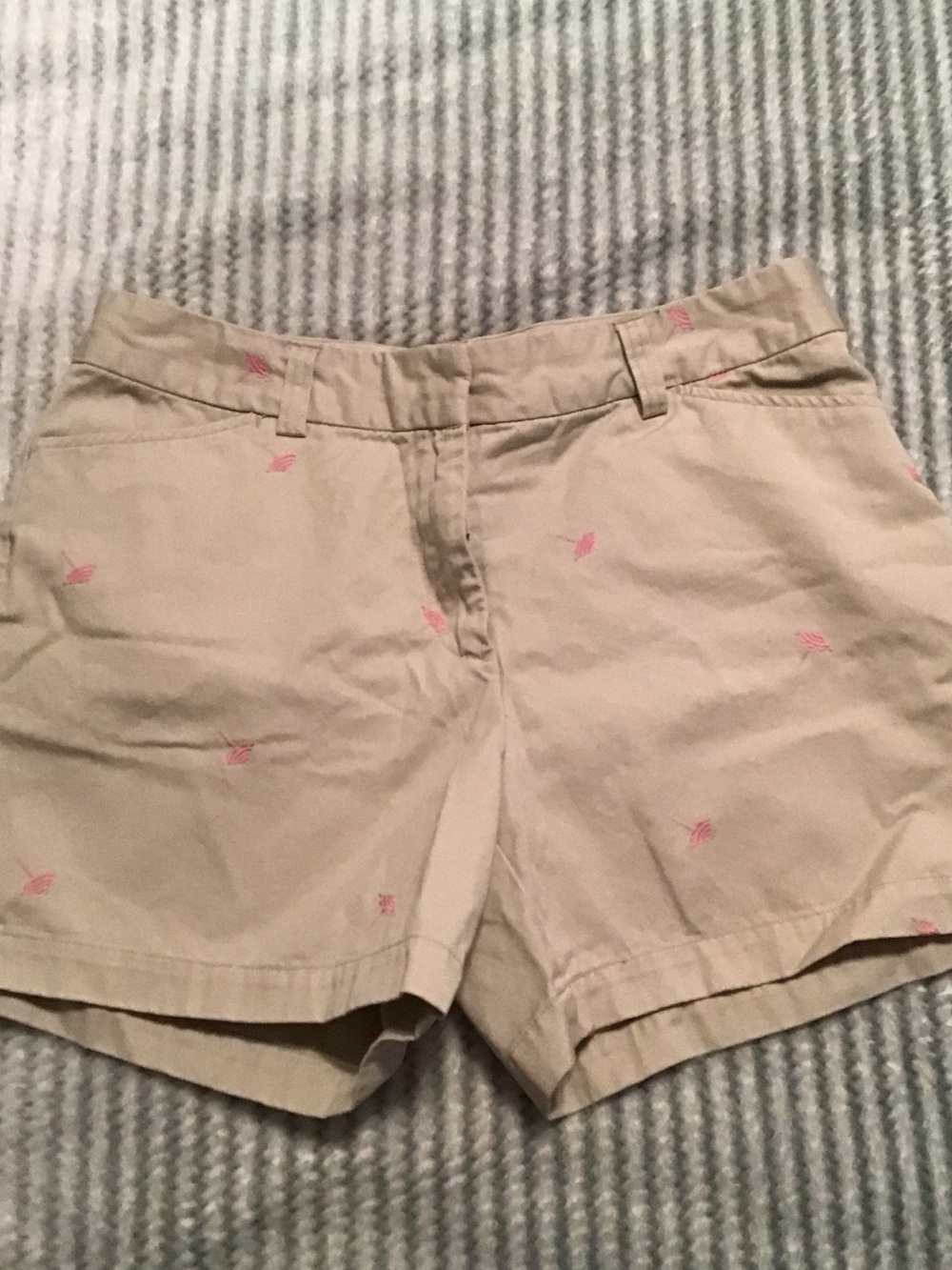 Women’s Khaki Bermuda Shorts with Pink Embroidery